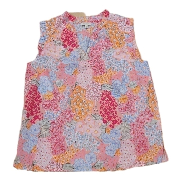 Talbots Women's Floral ruffle vneck side slit top size Medium petite - Picture 1 of 7